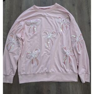 Pink Sweatshirt With Pink Sequin Bows Oversized Pullover Women S